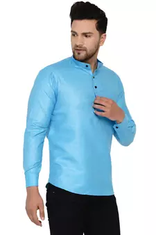 Blue plain cotton men-kurtas