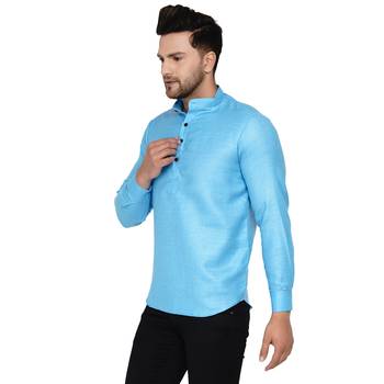 Blue plain cotton men-kurtas 3