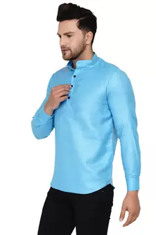 Blue plain cotton men-kurtas