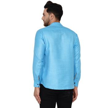 Blue plain cotton men-kurtas 4