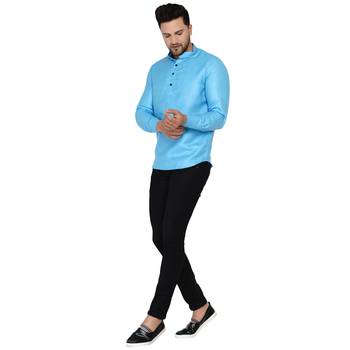 Blue plain cotton men-kurtas 5
