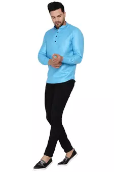 Blue plain cotton men-kurtas