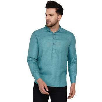 Green plain cotton men-kurtas 1
