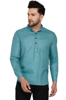 Green plain cotton men-kurtas