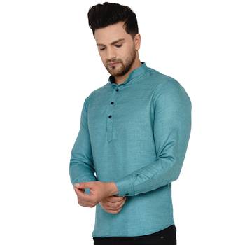 Green plain cotton men-kurtas 3