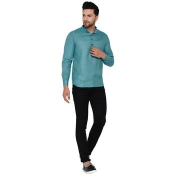 Green plain cotton men-kurtas 5