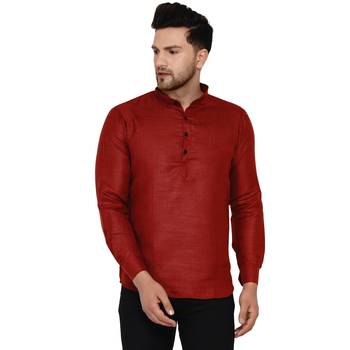 Maroon plain cotton men-kurtas 1