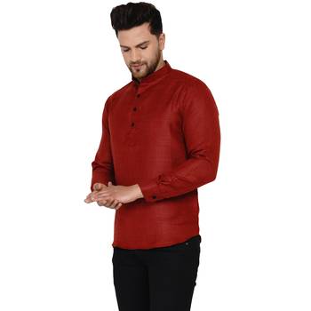Maroon plain cotton men-kurtas 3