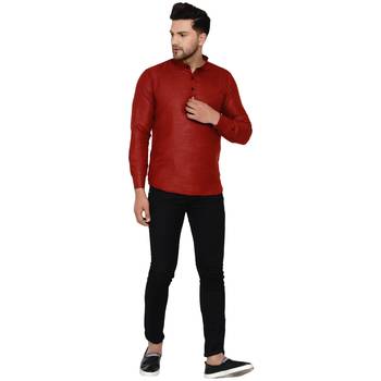 Maroon plain cotton men-kurtas 5