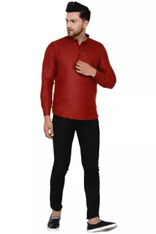 Maroon plain cotton men-kurtas