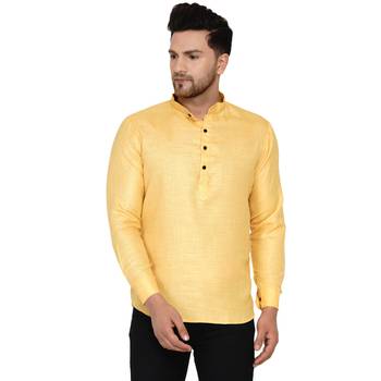 Yellow plain cotton men-kurtas 1