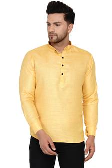 Yellow plain cotton men-kurtas