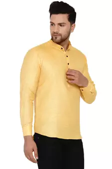 Yellow plain cotton men-kurtas