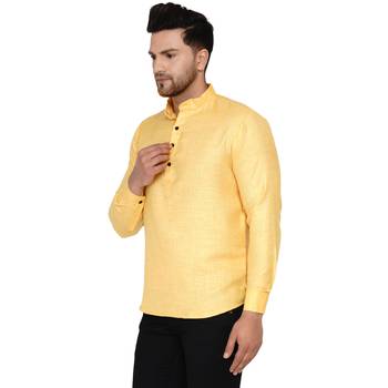 Yellow plain cotton men-kurtas 3