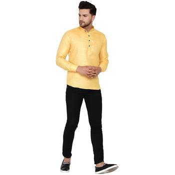 Yellow plain cotton men-kurtas 5