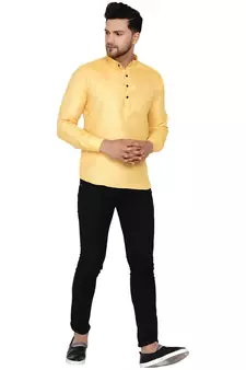 Yellow plain cotton men-kurtas