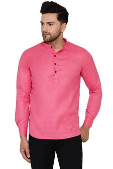 Pink plain cotton men-kurtas