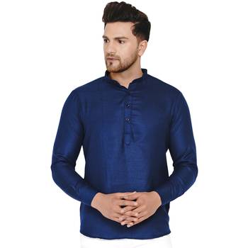 Blue plain cotton men-kurtas 1