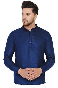 Blue plain cotton men-kurtas