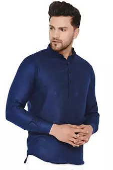 Blue plain cotton men-kurtas