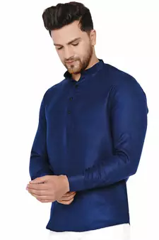 Blue plain cotton men-kurtas