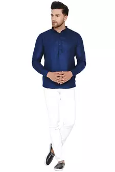 Blue plain cotton men-kurtas
