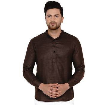 Brown plain cotton men-kurtas 1