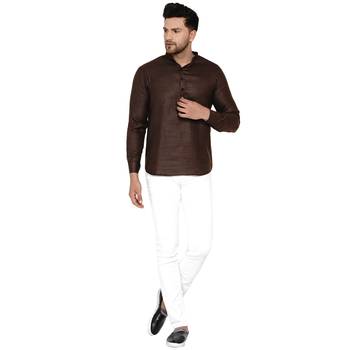Brown plain cotton men-kurtas 5