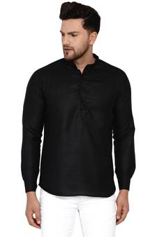 Black plain cotton men-kurtas