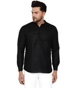 Black plain cotton men-kurtas