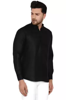 Black plain cotton men-kurtas