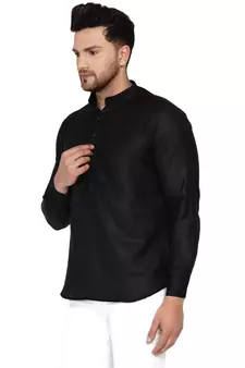 Black plain cotton men-kurtas