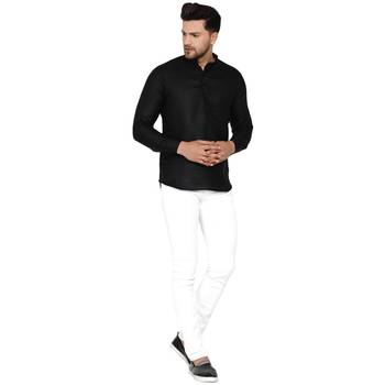 Black plain cotton men-kurtas 5