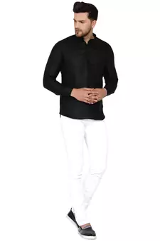 Black plain cotton men-kurtas