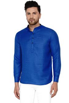 Blue plain cotton men-kurtas