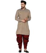Beige plain rayon men-kurtas