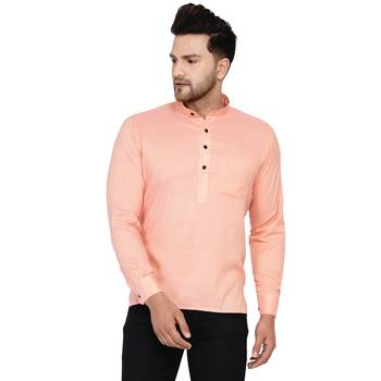 Pink plain rayon men-kurtas 1