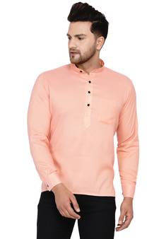 Pink plain rayon men-kurtas