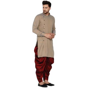 Beige plain rayon men-kurtas 2