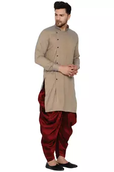 Beige plain rayon men-kurtas