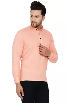 Pink plain rayon men-kurtas
