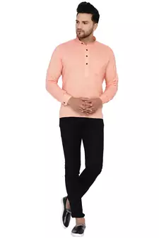 Pink plain rayon men-kurtas