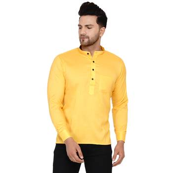 Yellow plain rayon men-kurtas 1