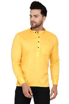 Yellow plain rayon men-kurtas