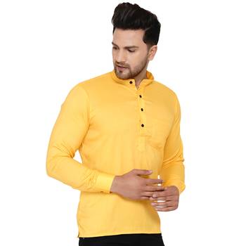 Yellow plain rayon men-kurtas 2
