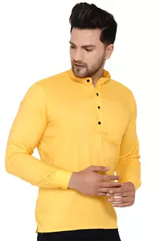 Yellow plain rayon men-kurtas