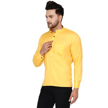 Yellow plain rayon men-kurtas 3