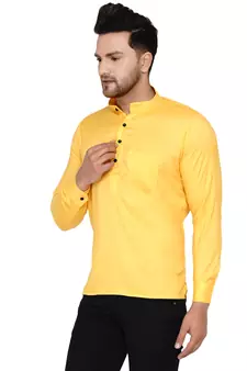 Yellow plain rayon men-kurtas