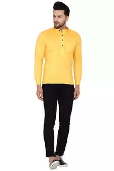 Yellow plain rayon men-kurtas
