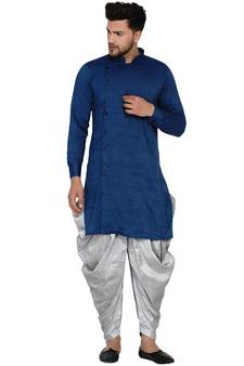 Blue plain rayon men-kurtas